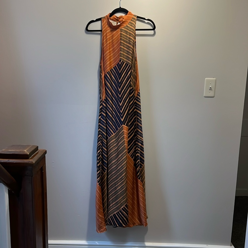FARM Rio Orange and Navy Chevron Maxi Dress